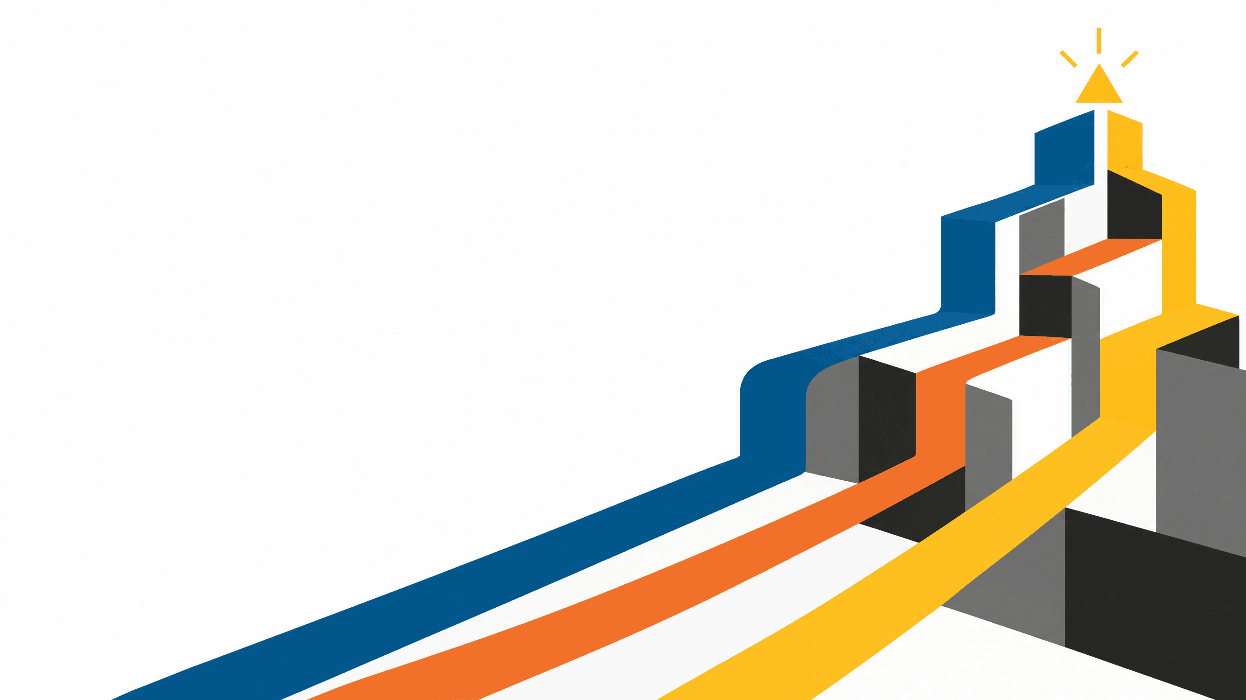 Abstract Changemaker illustration showing modular paths rising to a gold peak